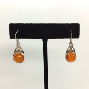 AMBER STERLING SILVER EARRINGS DANGLE DROP CELTIC TRINITY PIERCED BOHO 1" LONG